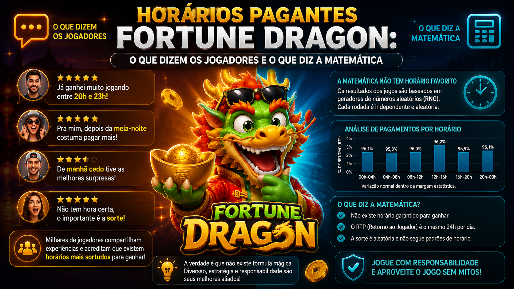 Muitos jogadores acreditam em horários mais favoráveis, mas o que realmente dizem os números e a matemática sobre o Fortune Dragon?