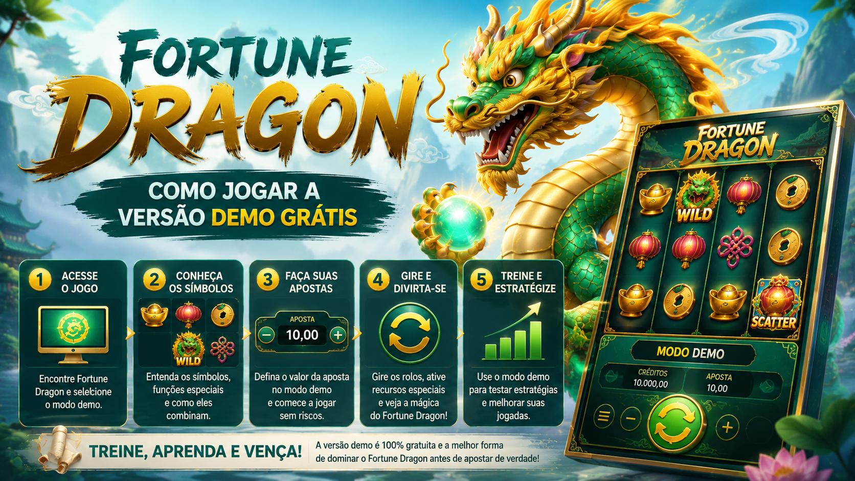 Descubra como jogar a versão demo gratuita do Fortune Dragon e aprenda todas as mecânicas do jogo sem utilizar dinheiro real.